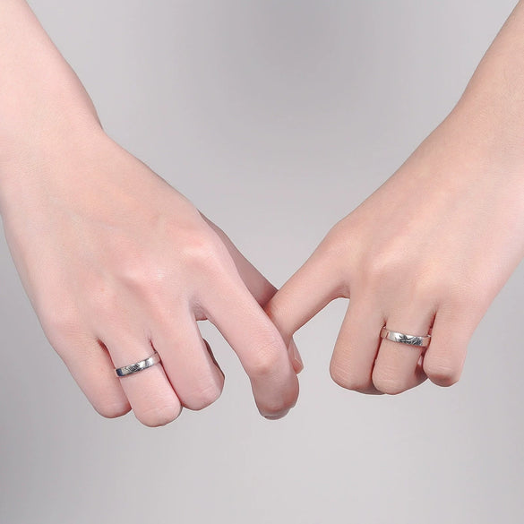 Sterling Silver Geometric Retro Adjustable Open Couple Rings Simple Plain Band Pair For Men And Women