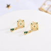 925 Sterling Silver Geometric Retro Earrings With Emerald Details And 14K Gold Electroplated Finish For Women
