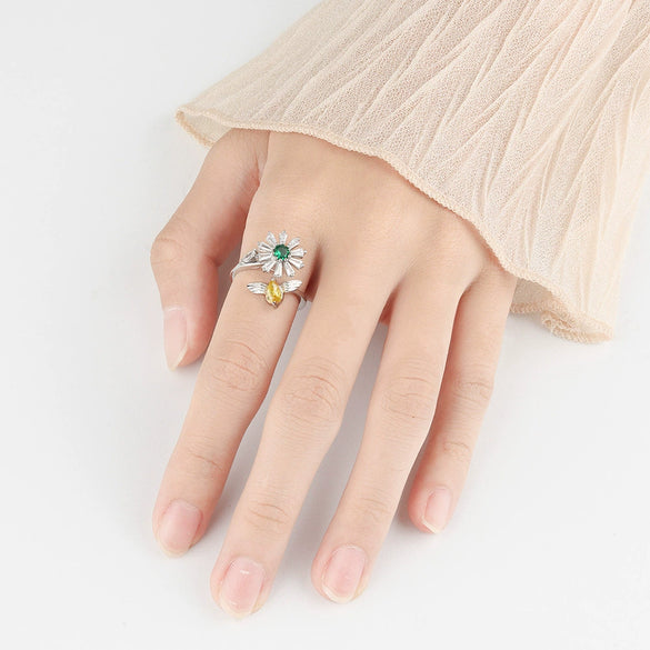 Sterling Silver Geometric Rotating Spinner Ring Electroplated Adjustable Open Band Anxiety Relief Ring For Women