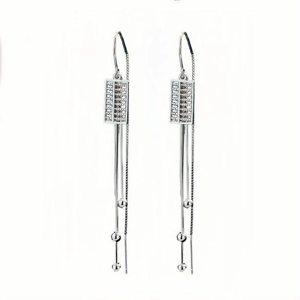 925 Sterling Silver Geometric Round Bead Abacus Long Tassel Threader Earrings Elegant Light Luxury Style