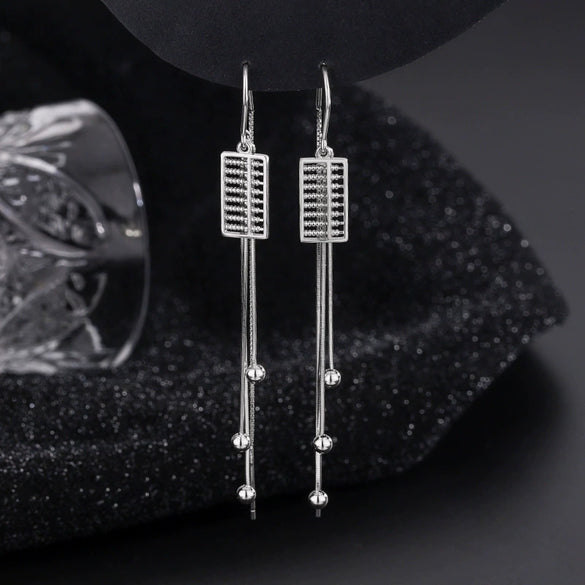 925 Sterling Silver Geometric Round Bead Abacus Long Tassel Threader Earrings Elegant Light Luxury Style