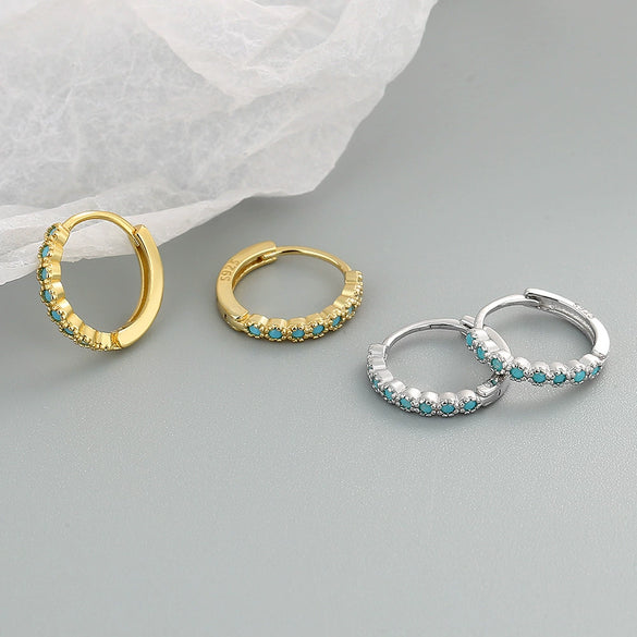 925 Sterling Silver Geometric Round Earrings With Micro Inlaid Blue Zircon Electroplated Fashion Ear Buckles