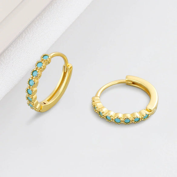 925 Sterling Silver Geometric Round Earrings With Micro Inlaid Blue Zircon Electroplated Fashion Ear Buckles
