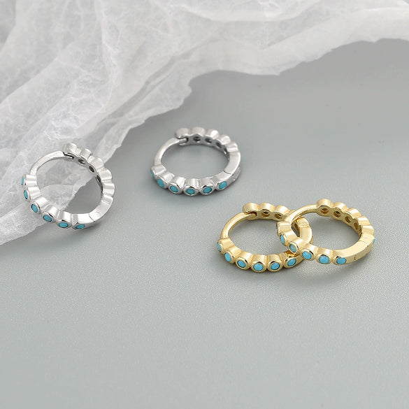 925 Sterling Silver Geometric Round Earrings With Micro Inlaid Blue Zircon Electroplated Fashion Ear Buckles