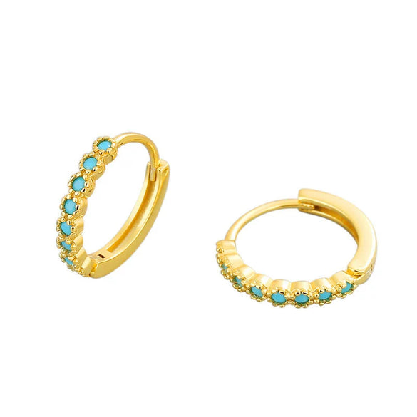925 Sterling Silver Geometric Round Earrings With Micro Inlaid Blue Zircon Electroplated Fashion Ear Buckles