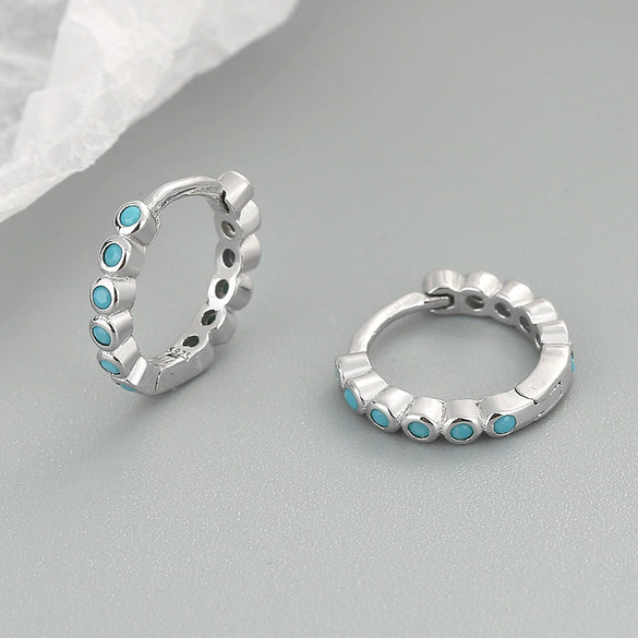 925 Sterling Silver Geometric Round Earrings With Micro Inlaid Blue Zircon Electroplated Fashion Ear Buckles