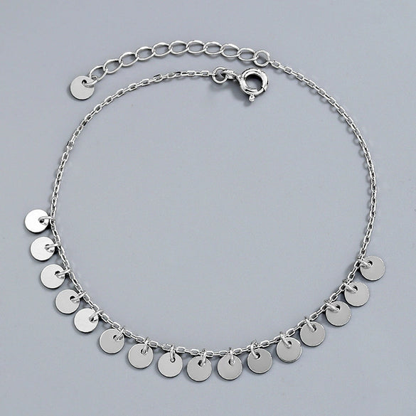 925 Sterling Silver Geometric Round Tassel Bracelet For Women Simple Fashion Electroplated Light Luxury Jewelry