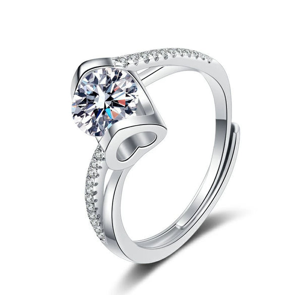925 Sterling Silver Geometric Simulated Diamond Ring For Women Electroplated Adjustable Engagement Wedding Ring