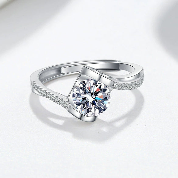925 Sterling Silver Geometric Simulated Diamond Ring For Women Electroplated Adjustable Engagement Wedding Ring