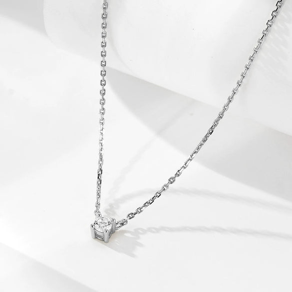 Sterling Silver Geometric Single Diamond Set Fourclaw Clavicle Chain Necklace For Women
