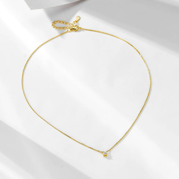 Sterling Silver Geometric Single Diamond Set Fourclaw Clavicle Chain Necklace For Women