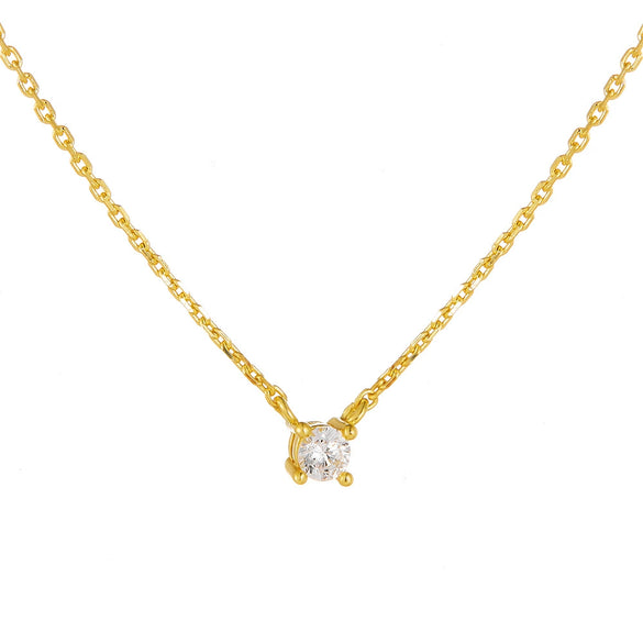 Sterling Silver Geometric Single Diamond Set Fourclaw Clavicle Chain Necklace For Women