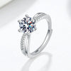 Sterling Silver Geometric Six Claw Moissanite Ring For Women Adjustable Open Band Electroplated Fashion Statement Ring