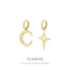 925 Sterling Silver Geometric Small Star Moon Asymmetric Women's Earrings