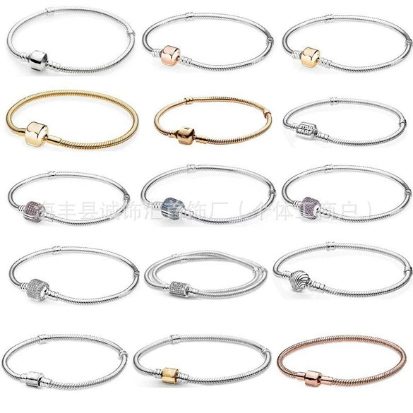 925 Sterling Silver Geometric Square Head Snake Chain Bracelet Minimalist Light Luxury Jewelry For Men And Women