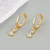 925 Sterling Silver Geometric Square Stud Earrings With Diamond Inlay Electroplated Minimalist Style
