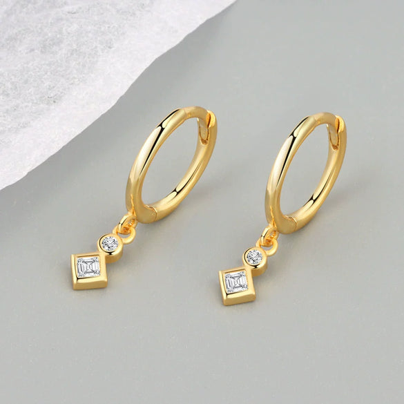 925 Sterling Silver Geometric Square Stud Earrings With Diamond Inlay Electroplated Minimalist Style