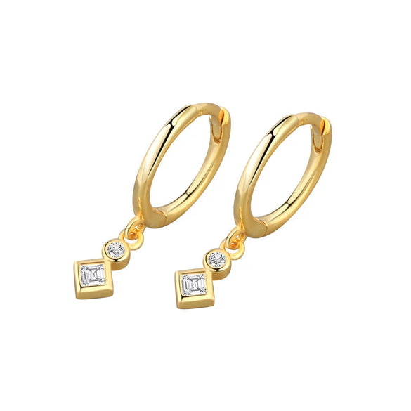 925 Sterling Silver Geometric Square Stud Earrings With Diamond Inlay Electroplated Minimalist Style