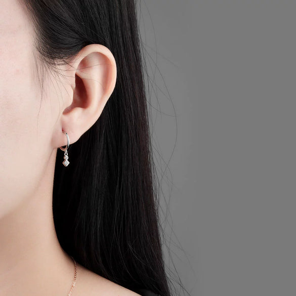 925 Sterling Silver Geometric Square Stud Earrings With Diamond Inlay Electroplated Minimalist Style