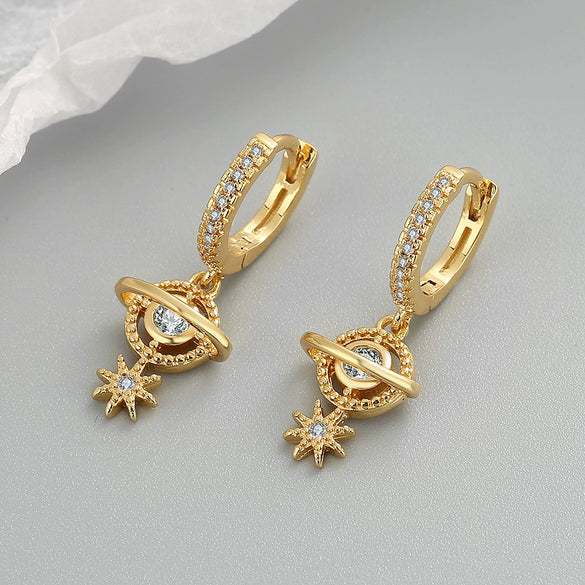 925 Sterling Silver Geometric Star Earrings For Women Romantic Fashion Electroplated Luxury Earrings