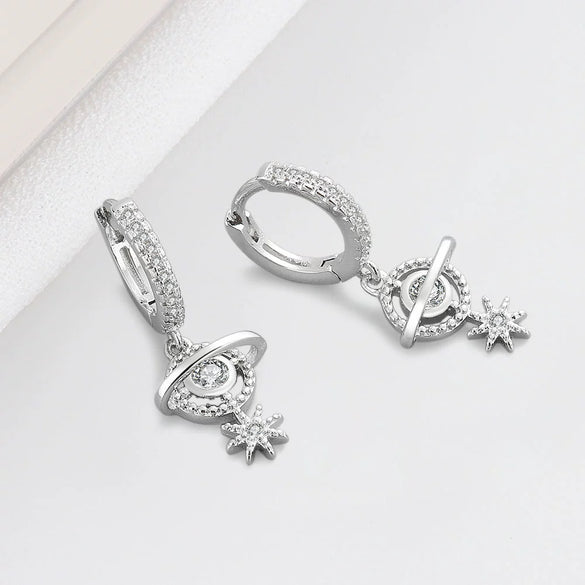 925 Sterling Silver Geometric Star Earrings For Women Romantic Fashion Electroplated Luxury Earrings
