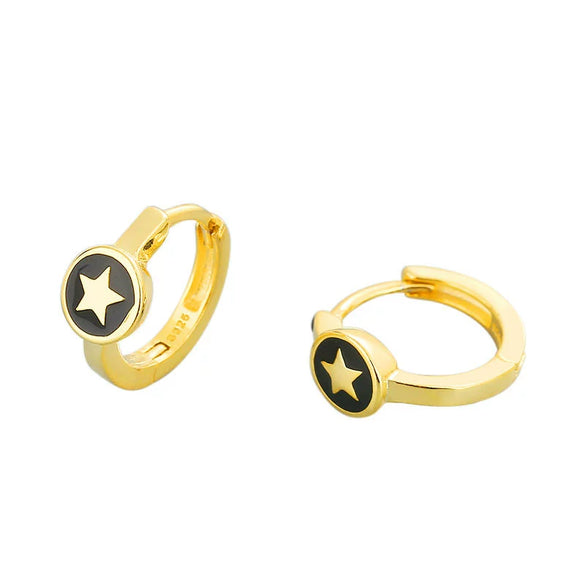 925 Sterling Silver Geometric Star Epoxy Earrings Electroplated Fashion Ear Buckle Earrings
