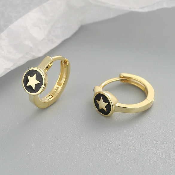 925 Sterling Silver Geometric Star Epoxy Earrings Electroplated Fashion Ear Buckle Earrings