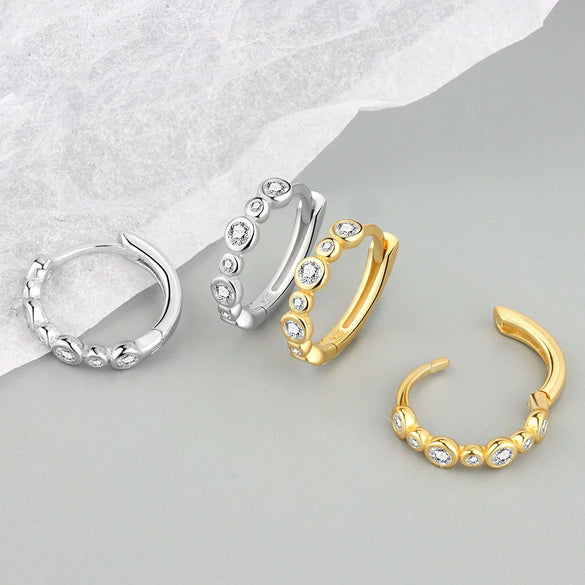 925 Sterling Silver Geometric Stone Inlay Earrings For Women Electroplated Minimalist Fresh Style Ear Buckle Jewelry