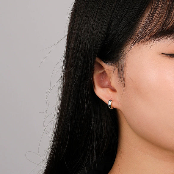 925 Sterling Silver Geometric Style Electroplated Ring Earrings For Women