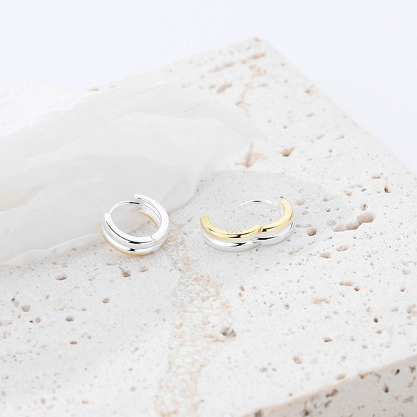 925 Sterling Silver Geometric Style Electroplated Ring Earrings For Women