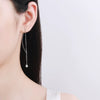 925 Sterling Silver Geometric Tassel Drop Earrings With Round Stone Inlay Simple Floral Style Earrings For Women