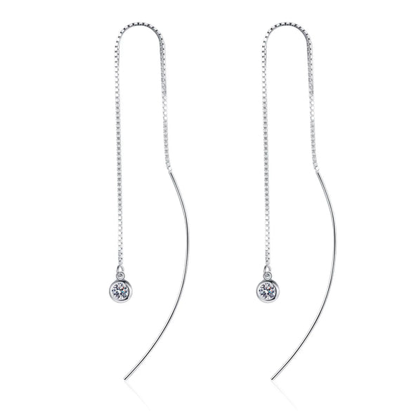 925 Sterling Silver Geometric Tassel Drop Earrings With Round Stone Inlay Simple Floral Style Earrings For Women