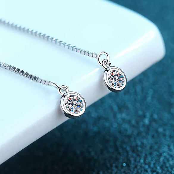 925 Sterling Silver Geometric Tassel Drop Earrings With Round Stone Inlay Simple Floral Style Earrings For Women