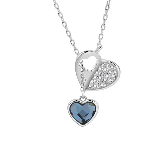 925 Sterling Silver Geometric Tassel Necklace With Crystal Heart Pendant Two Tone Electroplated Clavicle Chain For Women
