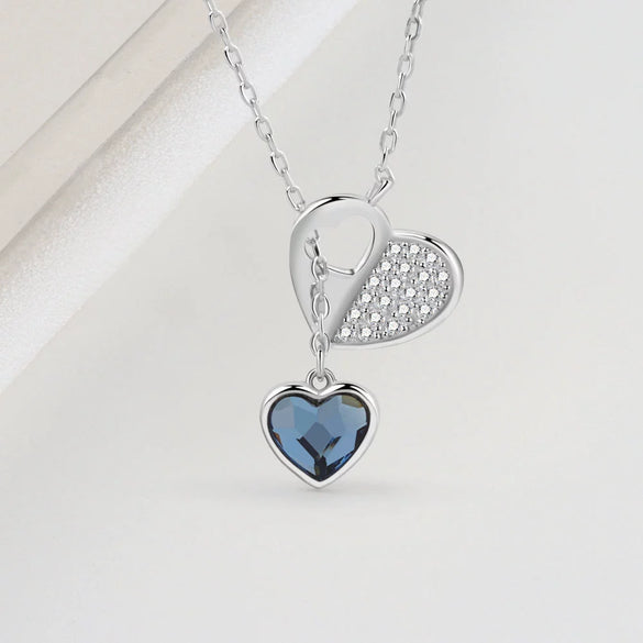 925 Sterling Silver Geometric Tassel Necklace With Crystal Heart Pendant Two Tone Electroplated Clavicle Chain For Women