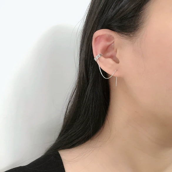 925 Sterling Silver Geometric Water Ripple Ear Line And Ear Buckle Earrings Electroplated Distinctive Minimalist Jewelry