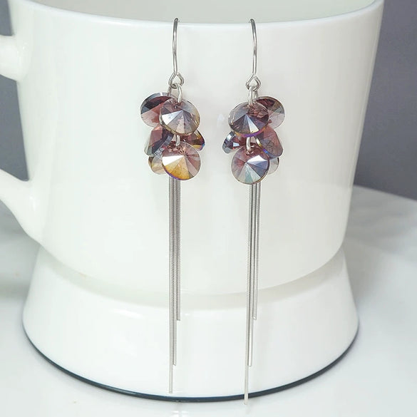 Sterling Silver Geometric Zircon Tassel Threader Earrings Simple Crystal Ear Line Dangle Earrings
