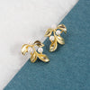 925 Sterling Silver Gold Leaf Pearl Geometric Earrings Simple Exquisite Electroplated Small Stud Earrings For Women