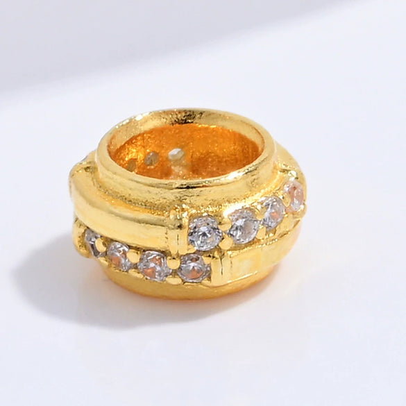 Sterling Silver Gold Plated Zirconium Round Spacer Beads For Bracelet Accessories