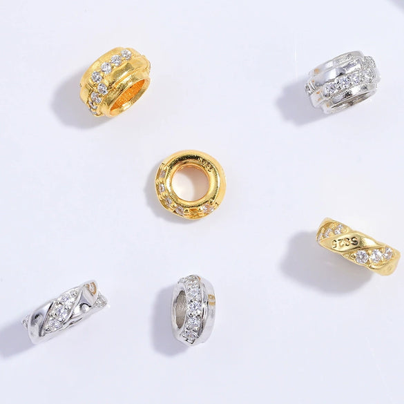 Sterling Silver Gold Plated Zirconium Round Spacer Beads For Bracelet Accessories