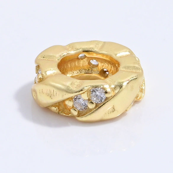 Sterling Silver Gold Plated Zirconium Round Spacer Beads For Bracelet Accessories