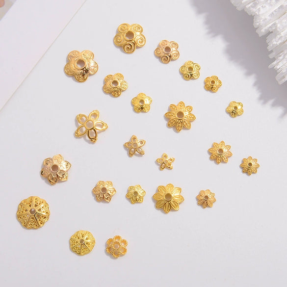 Sterling Silver Goldplated Hollow Flower Holder Petal Beaded Diy Handmade Bracelet Spacer Beads