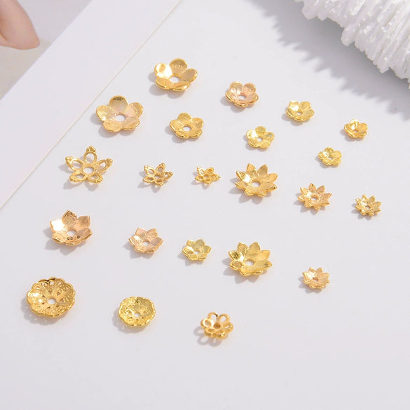 Sterling Silver Goldplated Hollow Flower Holder Petal Beaded Diy Handmade Bracelet Spacer Beads