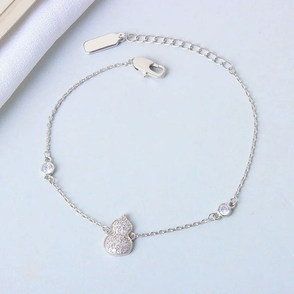 925 Sterling Silver Gourd Shaped Diamond Encrusted Women's Bracelet Electroplated Hand Jewelry