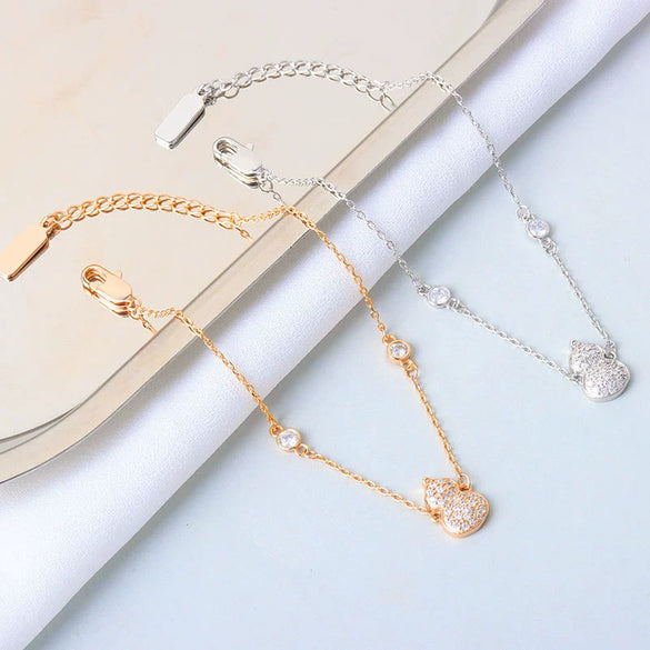 925 Sterling Silver Gourd Shaped Diamond Encrusted Women's Bracelet Electroplated Hand Jewelry