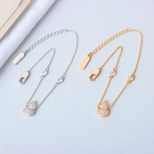 925 Sterling Silver Gourd Shaped Diamond Encrusted Women's Bracelet Electroplated Hand Jewelry