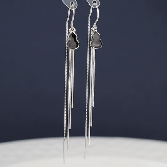 925 Sterling Silver Gourd Tassel Ear Threader Earrings Long Slim Dangle Earrings For Women