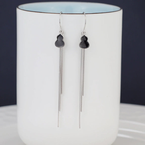 925 Sterling Silver Gourd Tassel Ear Threader Earrings Long Slim Dangle Earrings For Women