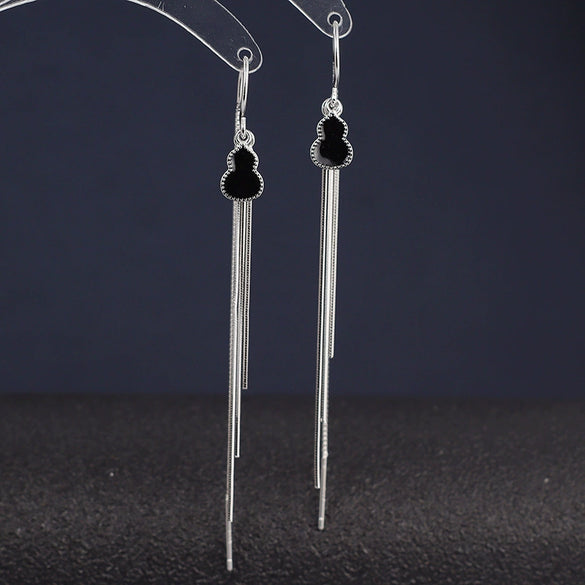 925 Sterling Silver Gourd Tassel Ear Threader Earrings Long Slim Dangle Earrings For Women