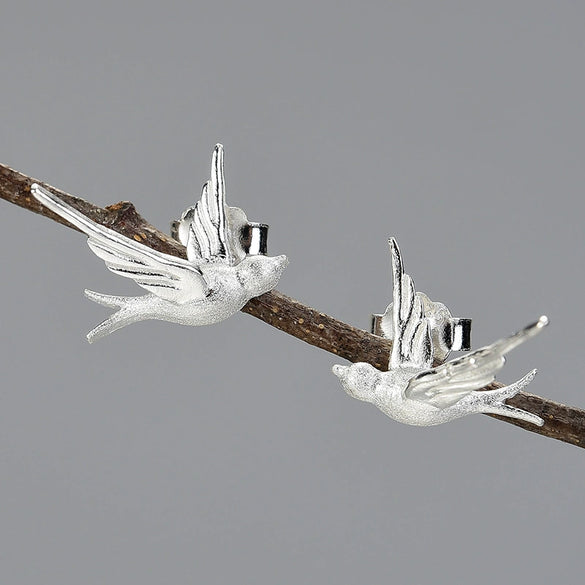 925 Sterling Silver Handmade Swallow Animal Zodiac Earrings With Pendant Electroplated